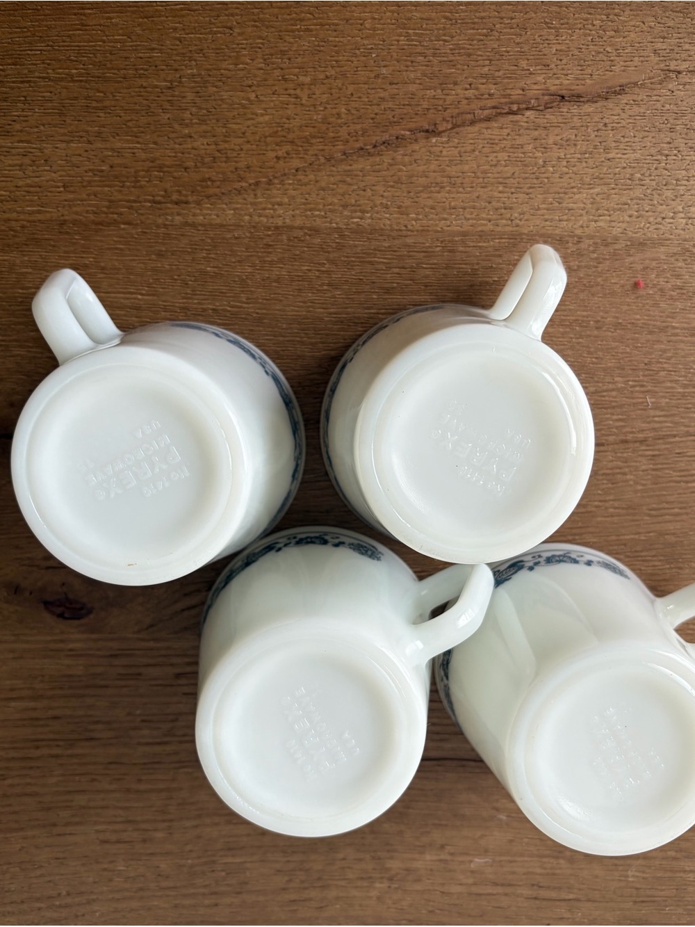 Pyrex White Milk Glass Mugs with Blue Floral Band - Set of 4 - Picture 4 of 7